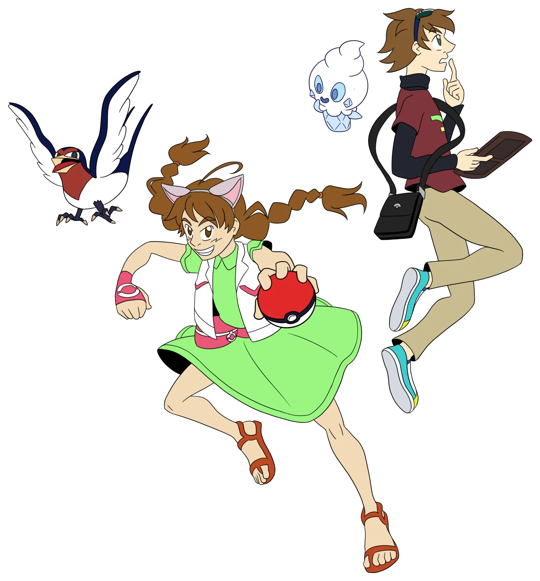 Neko-chan and her Taillow with George and his Vanillite